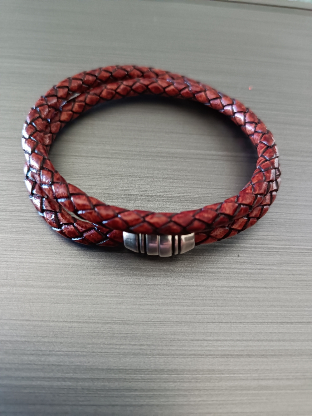 Braided Double Wrap Leather Bracelet in Rich Brown
